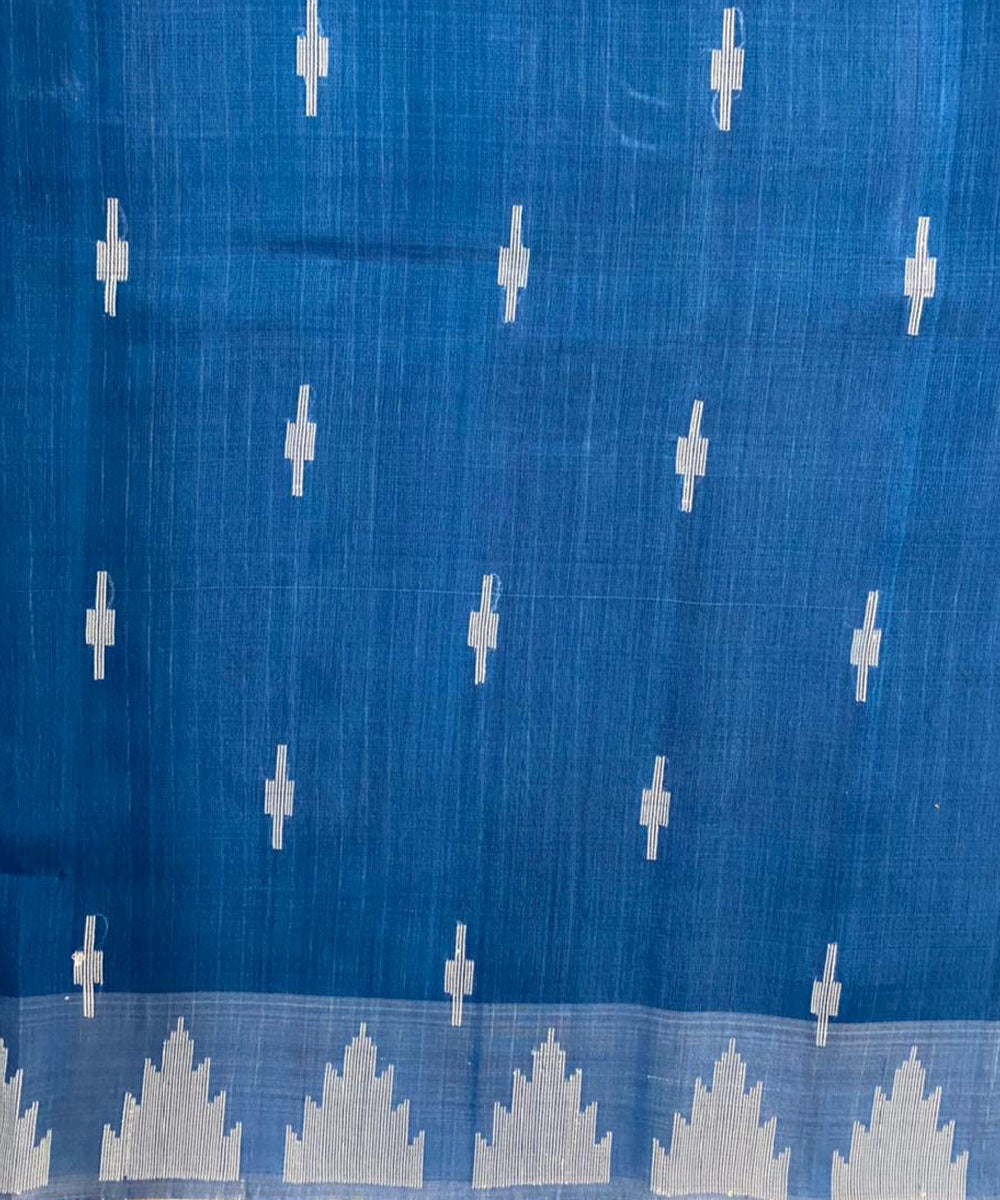 Navy blue handwoven extra weft tussar silk saree