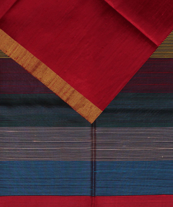 Red multicolor stripes handwoven Karnataka silk saree