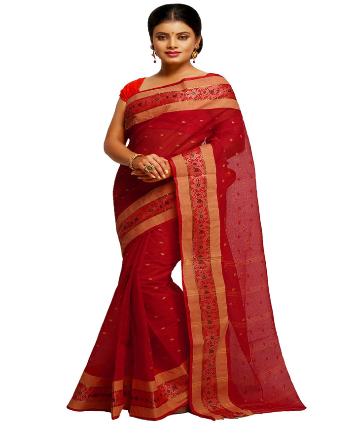 Red handloom tangail tant cotton bengal saree