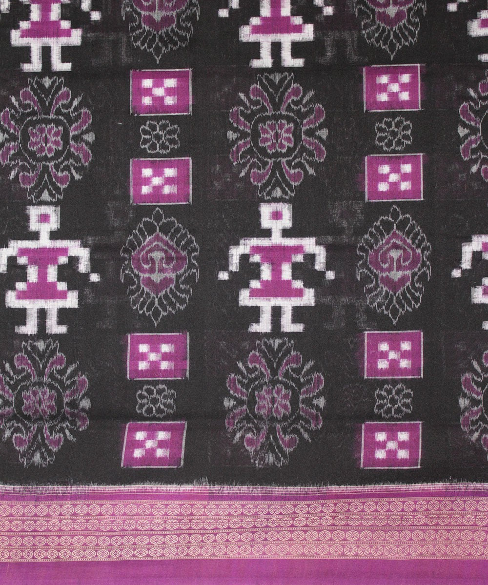 Handwoven Pasapalli Cotton Saree in Black and Byzantine