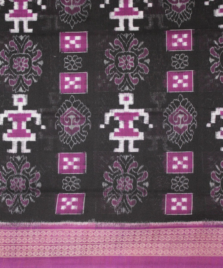 Handwoven Pasapalli Cotton Saree in Black and Byzantine