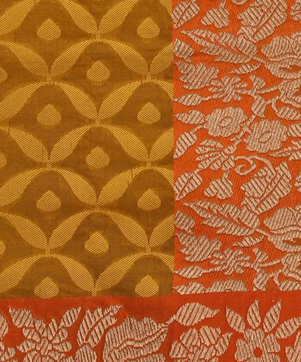 Mustard handwoven katan silk pure banarasi saree with pure zari work
