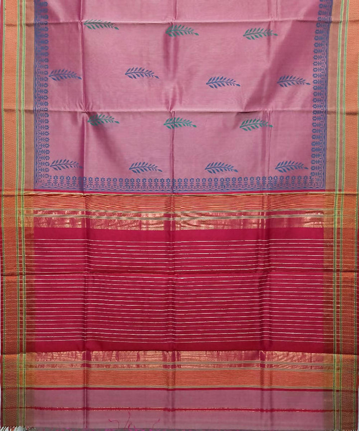 Charm pink handwoven cotton silk maheshwari saree