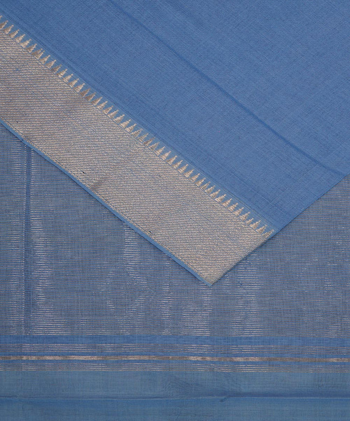 Pale blue silver big border cotton handwoven mangalagiri saree