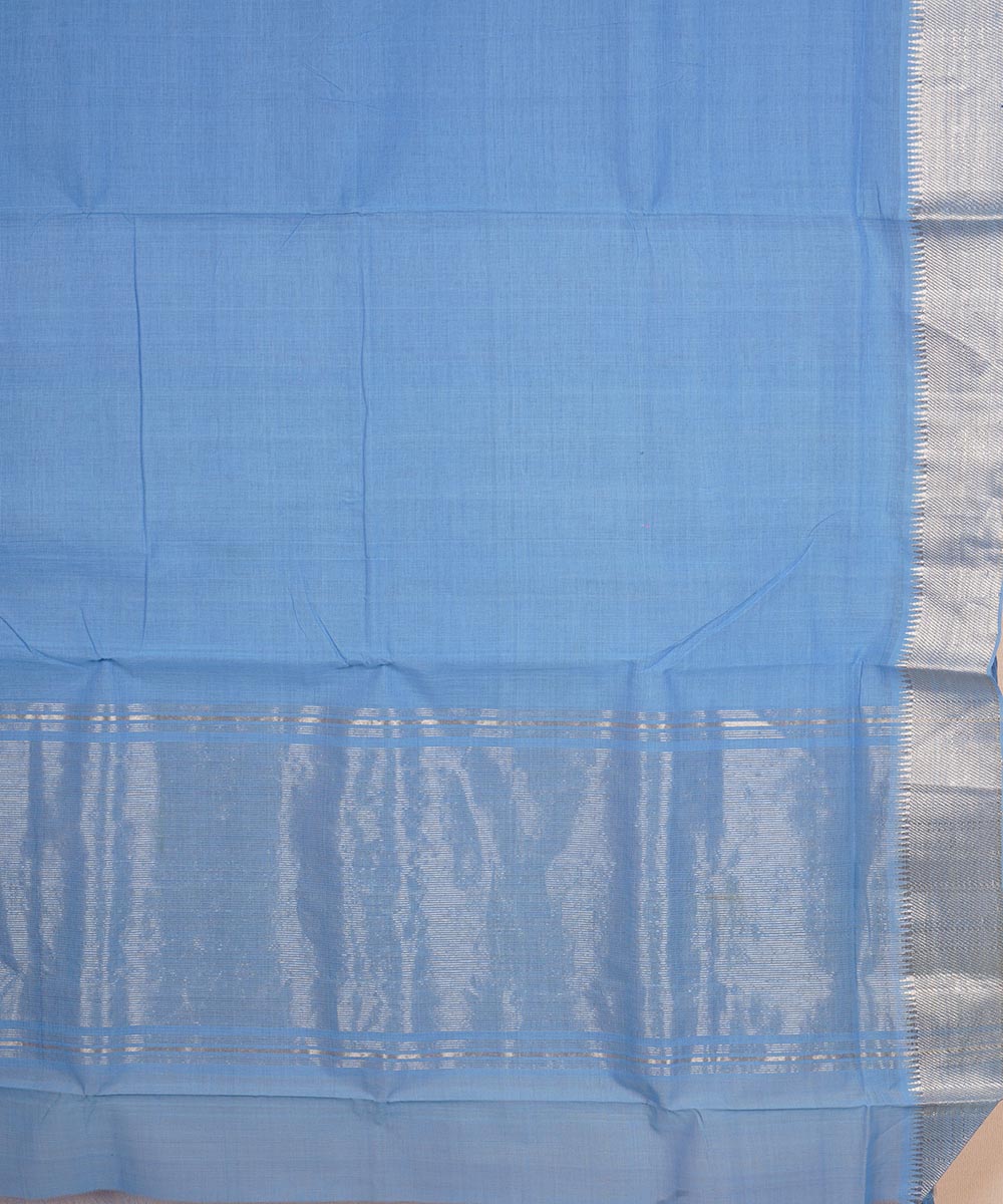 Pale blue silver big border cotton handwoven mangalagiri saree