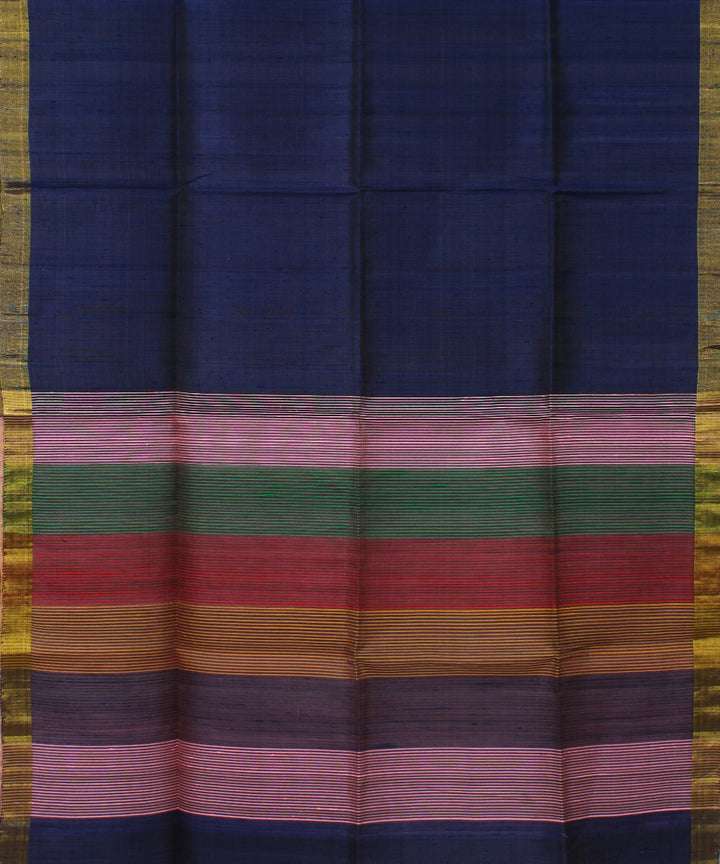 Navy blue multicolor stripes handwoven Karnataka silk saree