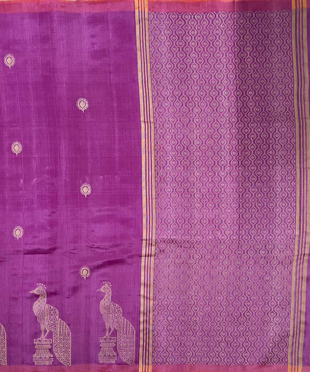 Purple handwoven extra weft tussar silk saree
