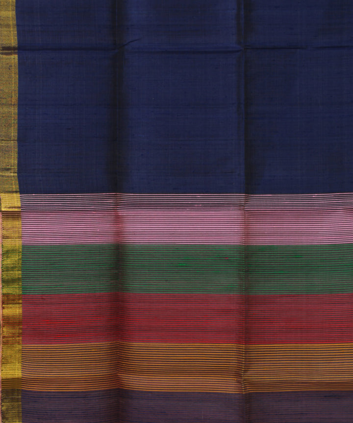 Navy blue multicolor stripes handwoven Karnataka silk saree