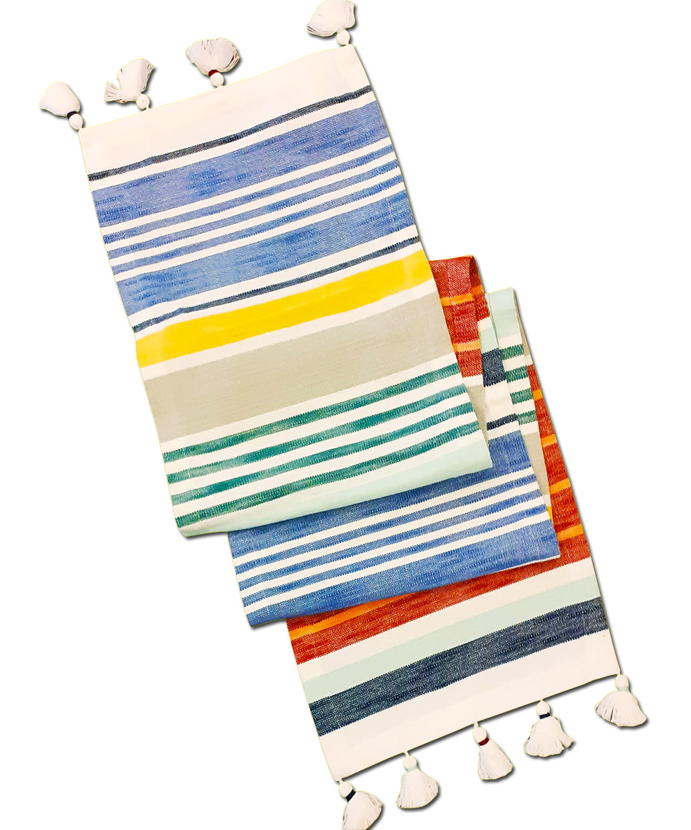 Multicolor handloom cotton table runner with table mat set
