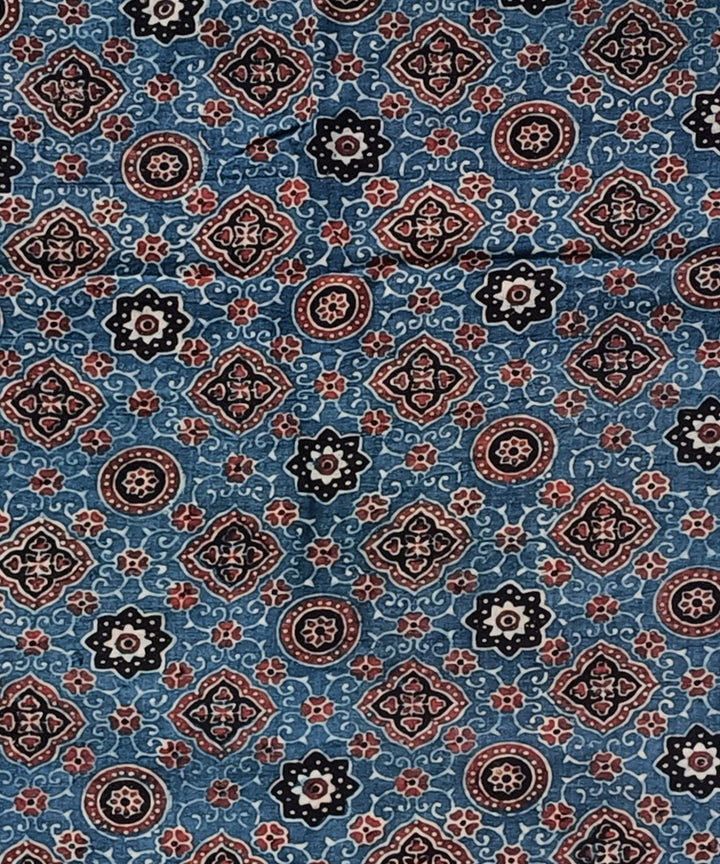 2.5m Indigo black ajrakh print handspun handwoven cotton kurta fabric