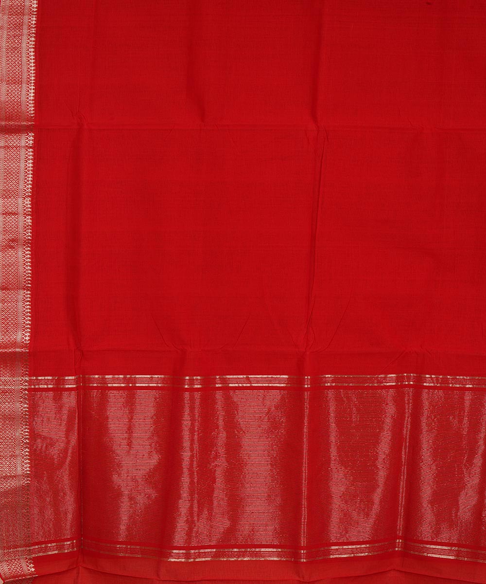 Red silver border cotton handwoven mangalagiri saree