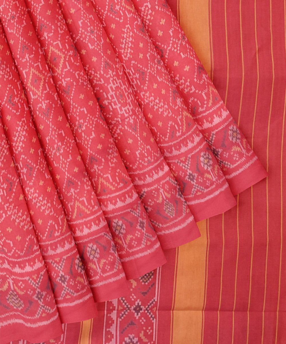 Pink handwoven cotton patola saree