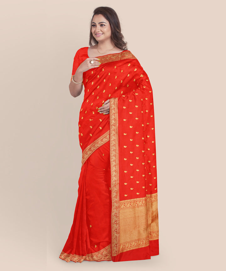 Red orange silk handloom banarasi saree