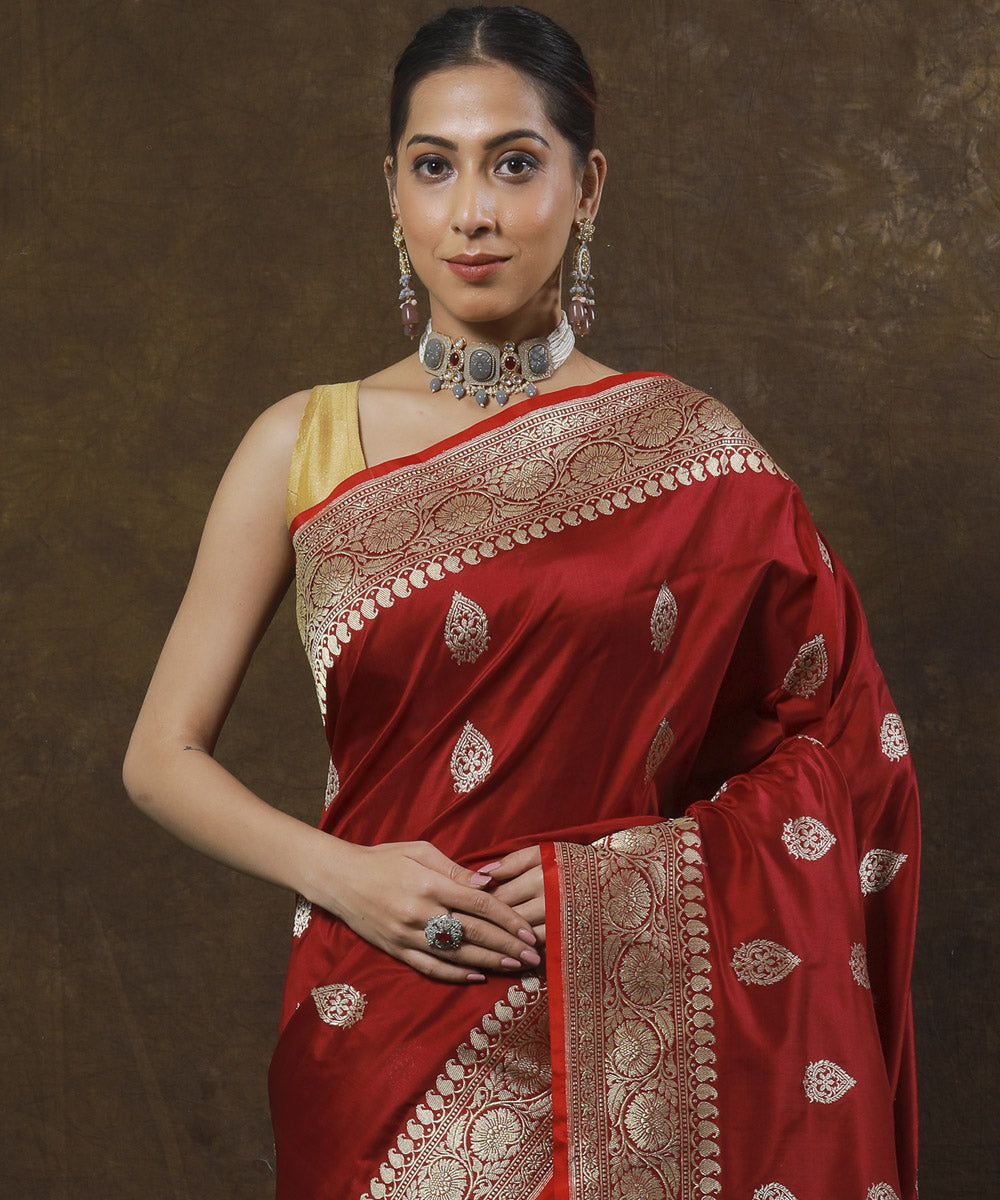 Maroon silk handloom banarasi saree