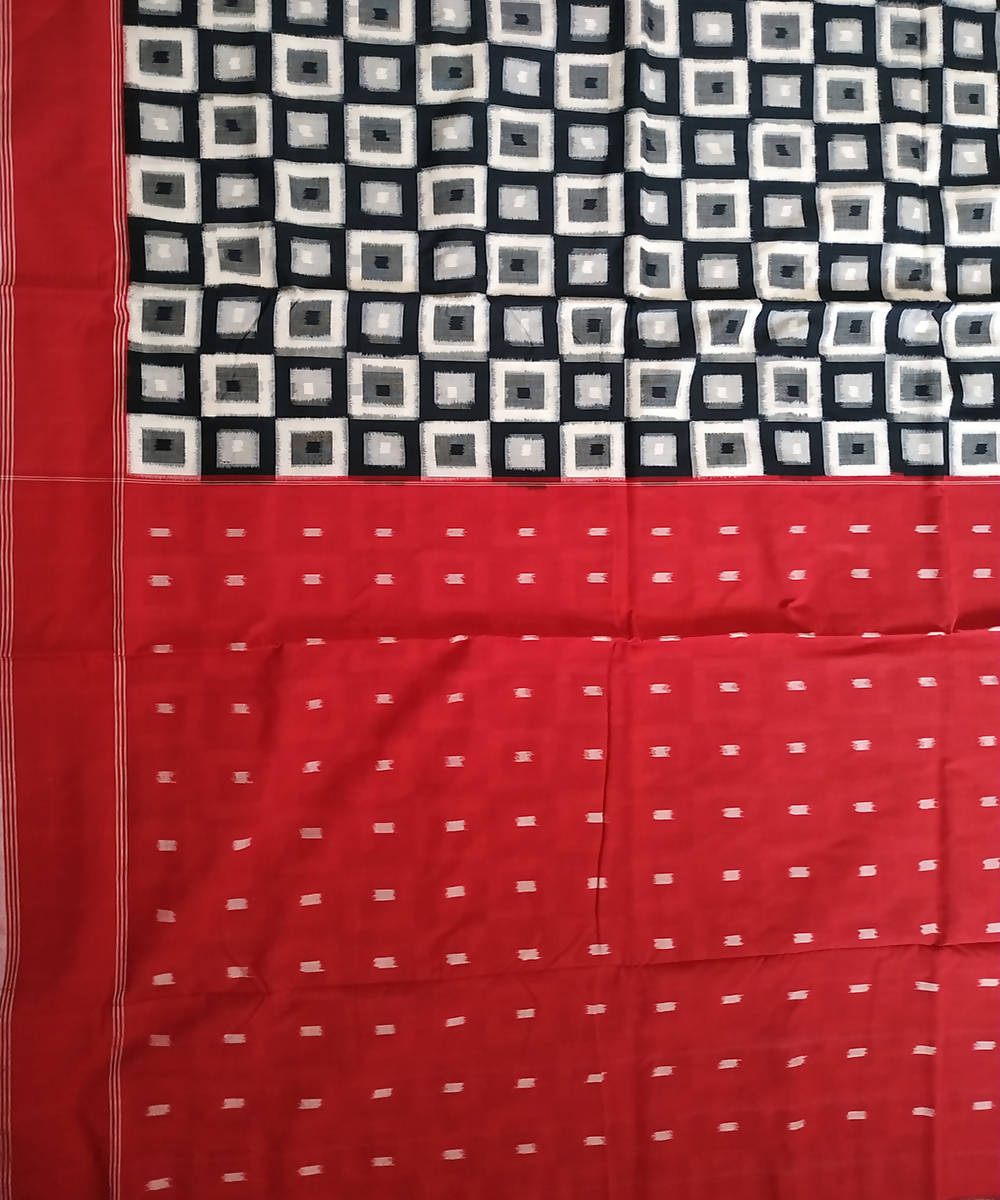 Double ikkat black red handwoven cotton pochampally saree