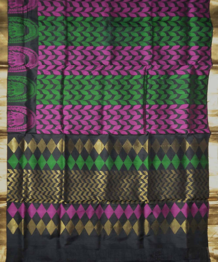 Black, Pink and Green Handloom Brocade Work Soft Silk Saree