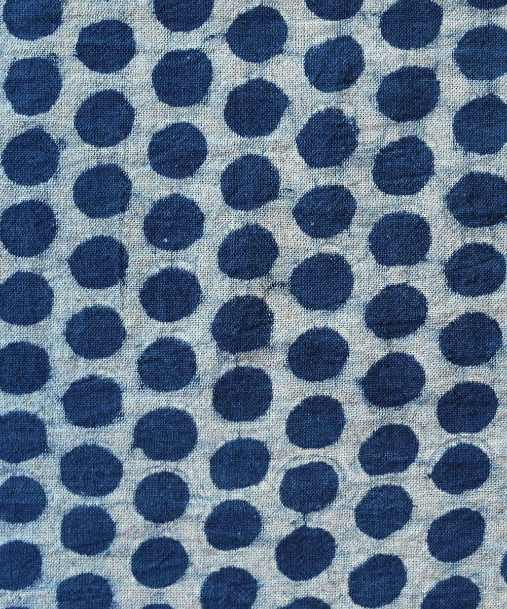 Indigo hand blockprint handspun handwoven cotton fabric