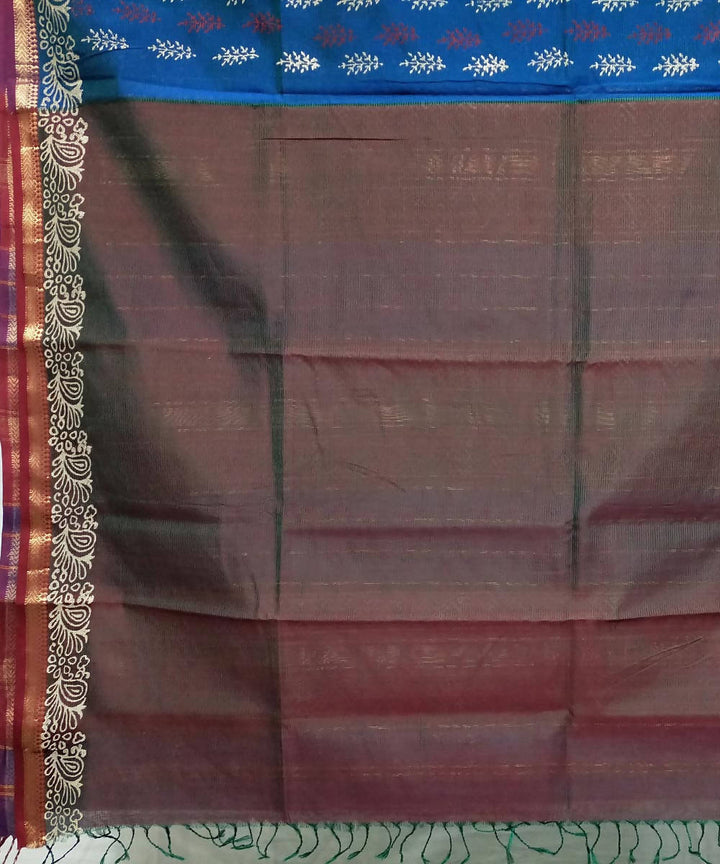 Cerulean blue handwoven cotton silk maheshwari saree