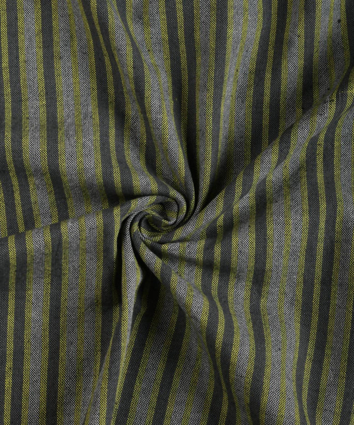 Grey green striped handwoven cotton fabric