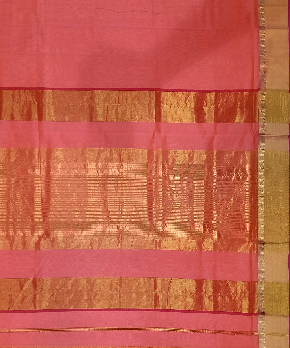 Maheshwari Peach Pink Handwoven Cotton Silk Saree