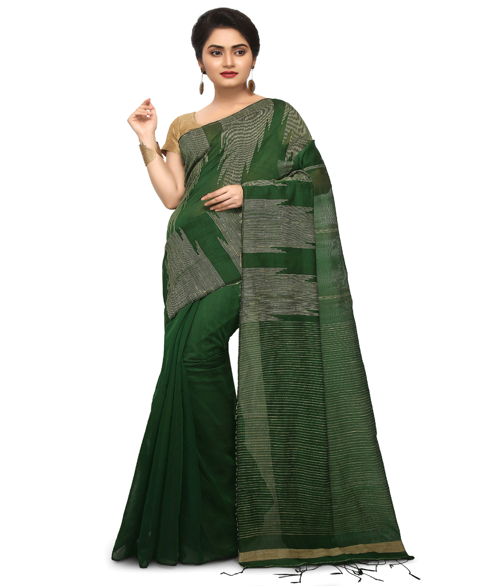 Bengal Dark Green Handwoven Saree