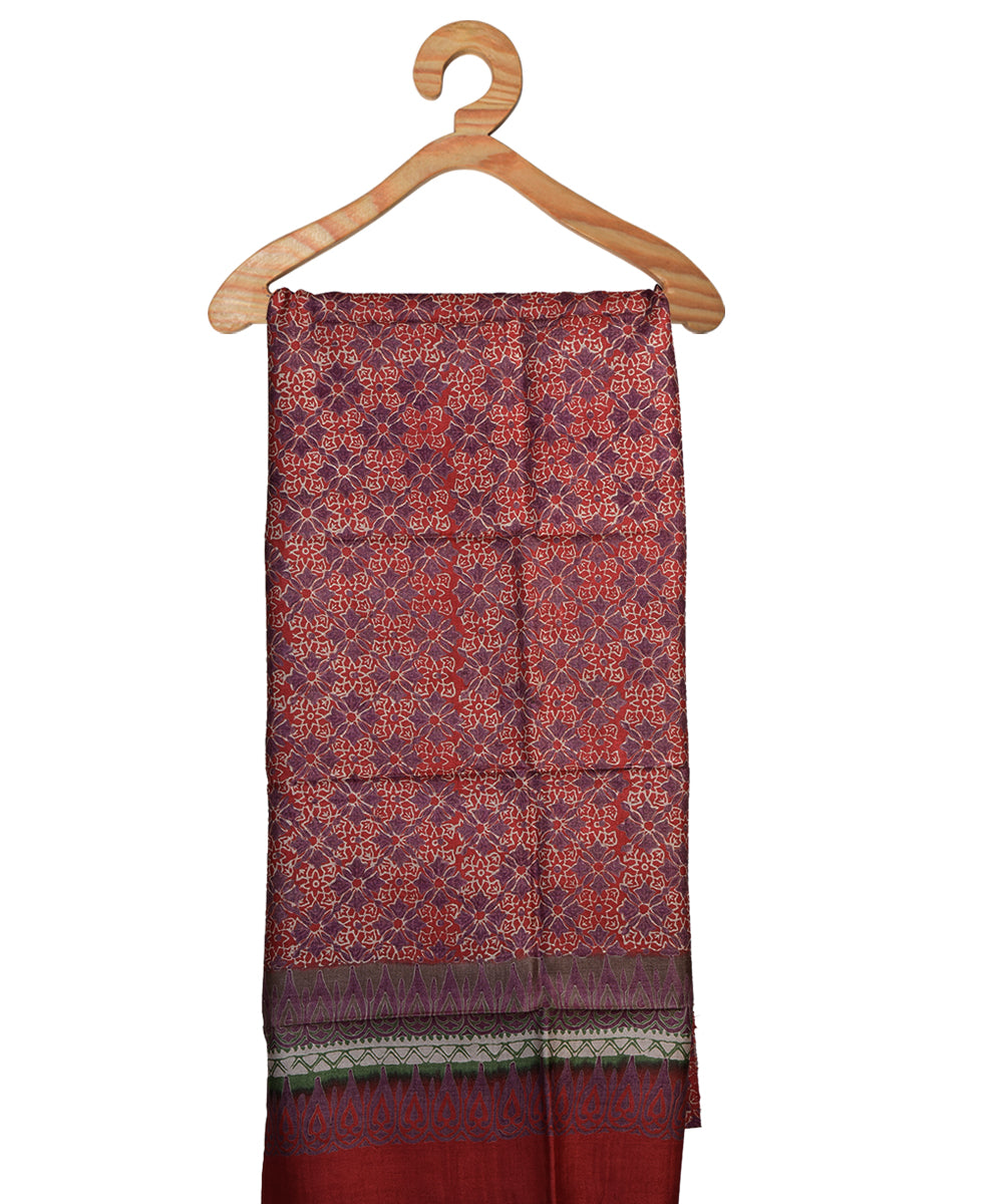 Red brown handwoven tussar silk kurta material