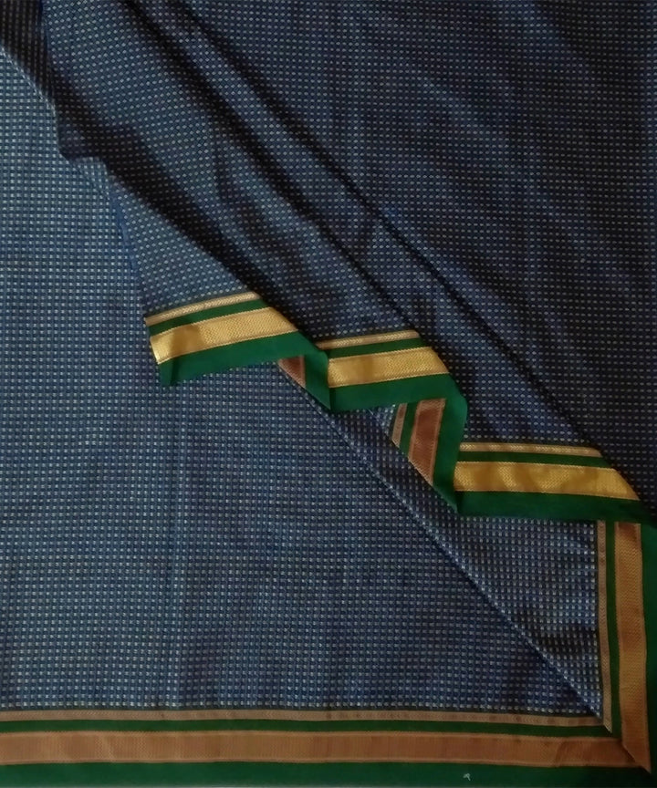 Blue golden handwoven cotton art silk khun fabric