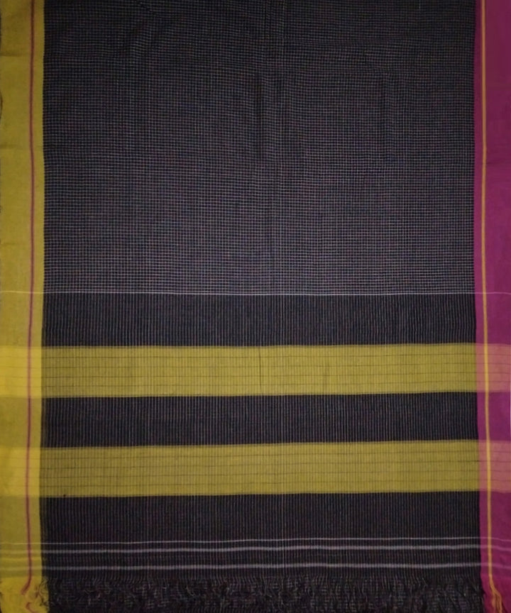 Black checks mustard pink border handwoven cotton patteda anchu saree
