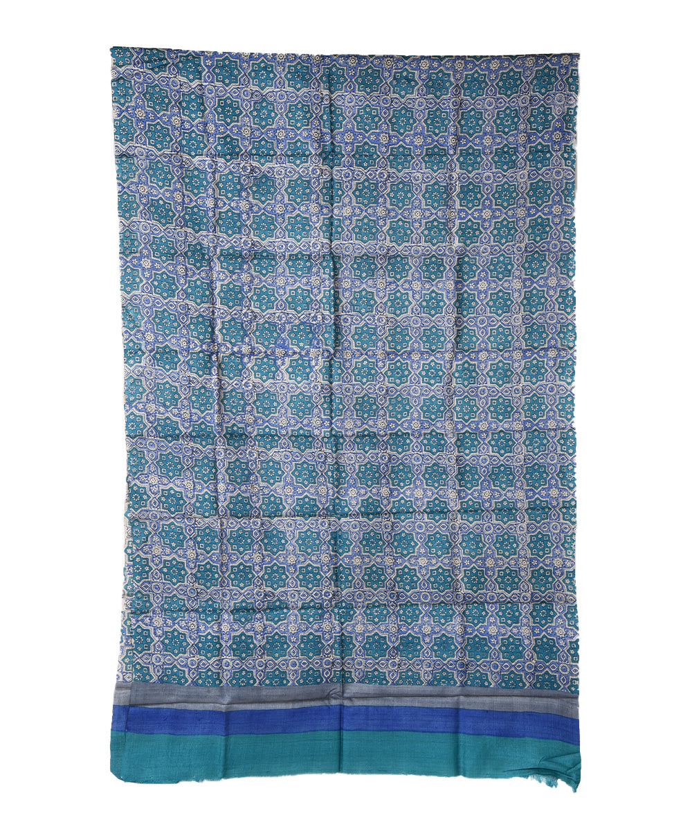 2.8m Blue handwoven and printed tussar silk kurta material