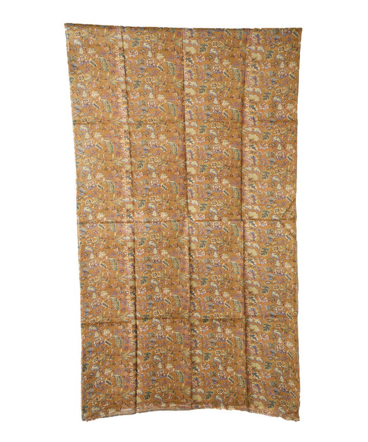 3m Yellow handwoven and printed tussar silk kurta material