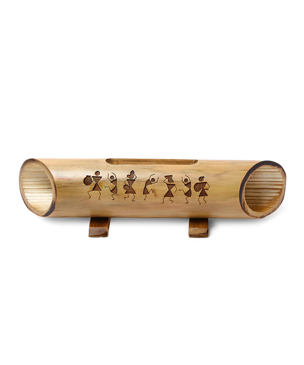 Brown natural hand printed bamboo wood bamboo mobile amplifier