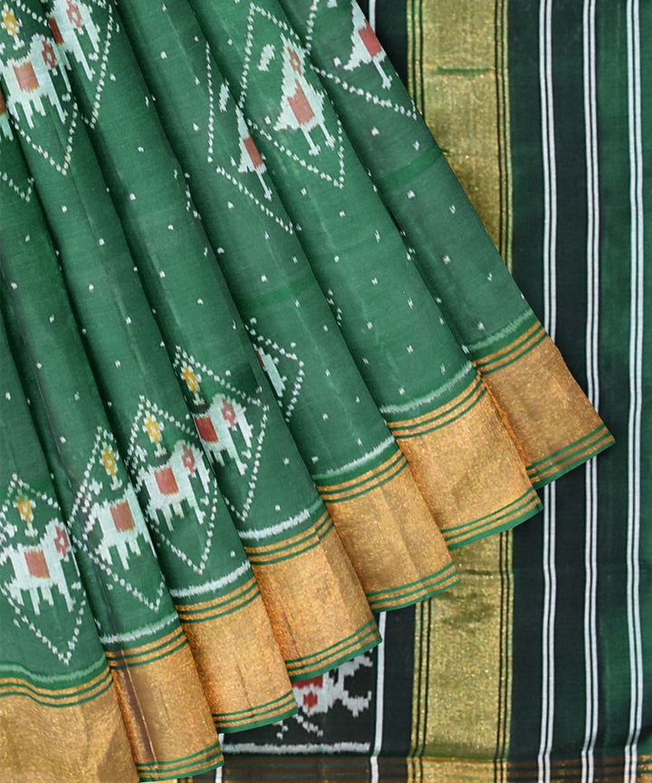 Dark green handloom silk patola saree