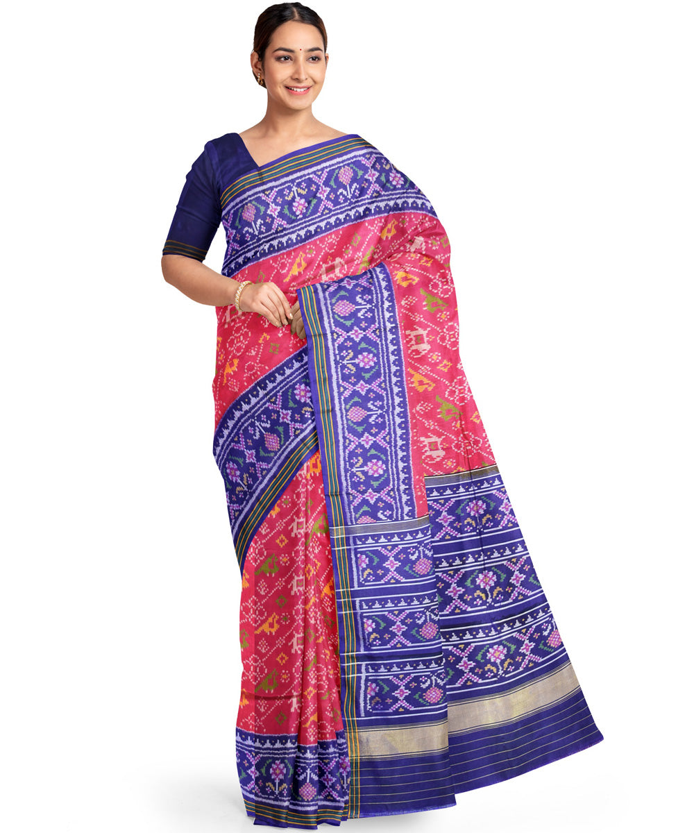 Pink blue hand woven patola silk saree