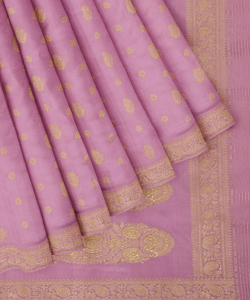 Lavender onion pink silk handloom banarasi saree