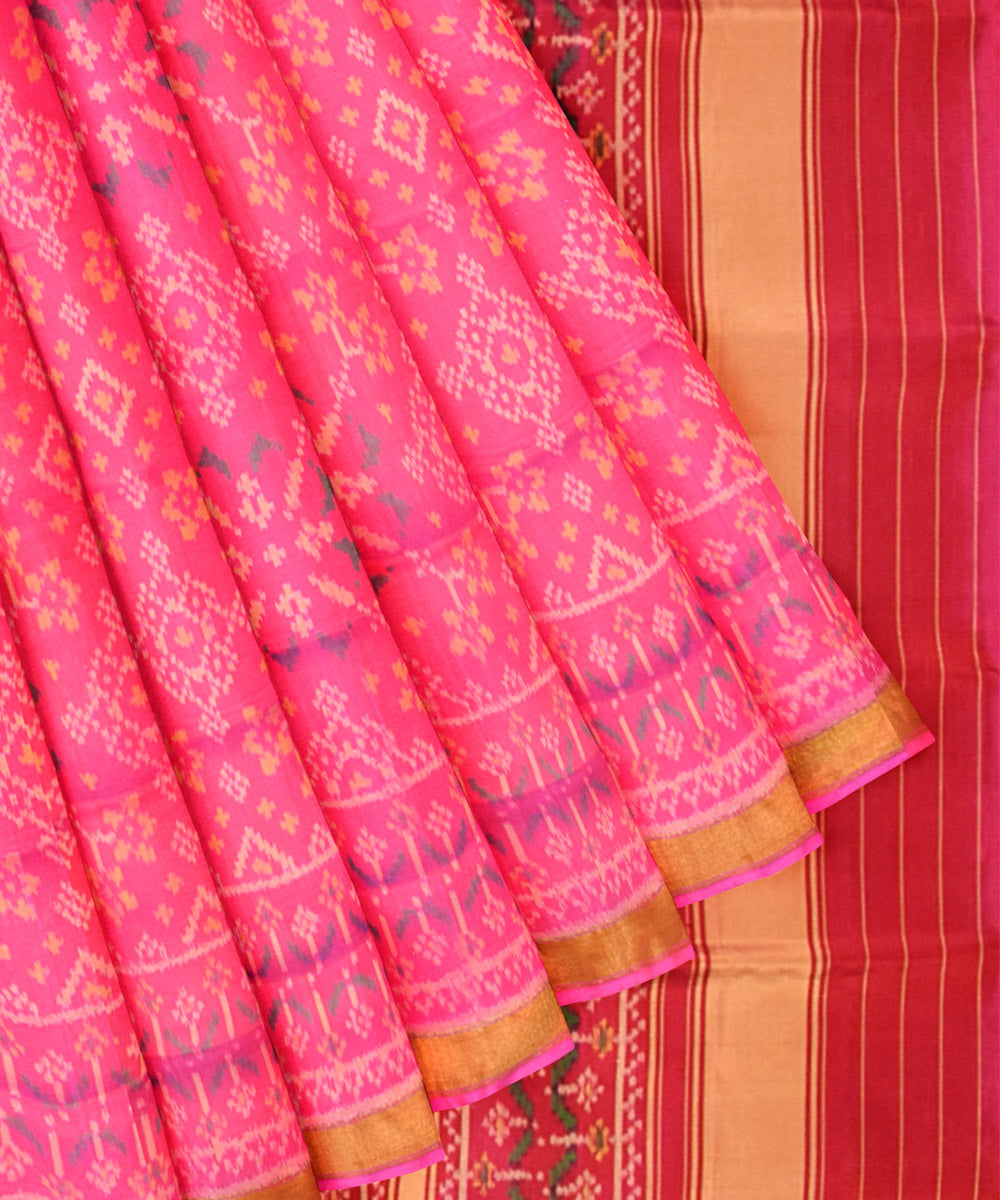 Pink handwoven silk patola saree