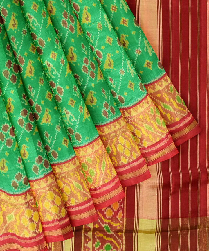 Light green red silk handloom patola saree