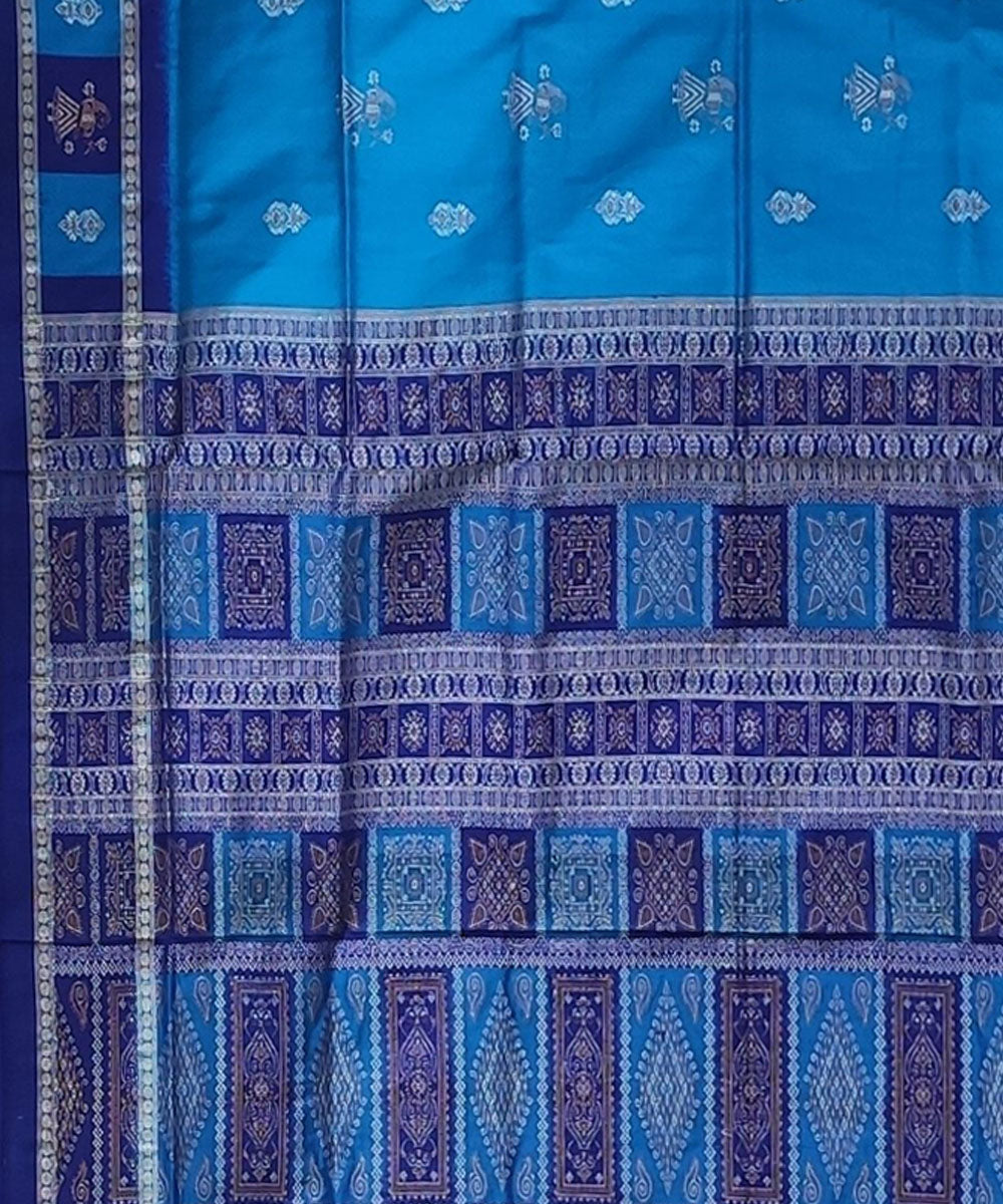 Sky blue indigo handwoven bomkai silk saree