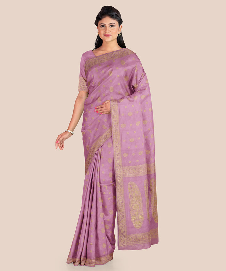 Lavender onion pink silk handloom banarasi saree