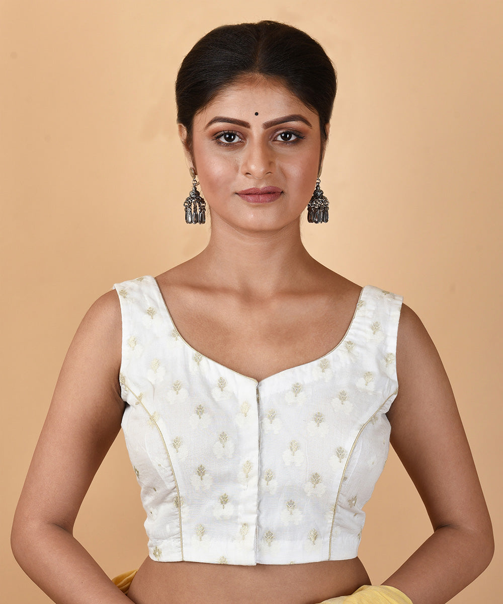 Cream handwoven banarasi silk kadua buti blouse with pure zari motif