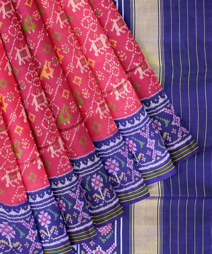 Pink blue hand woven patola silk saree