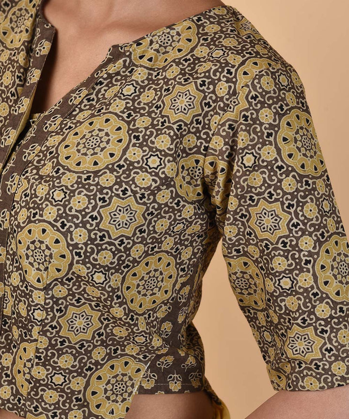 Multicolour ajrakh hand block printed blouse