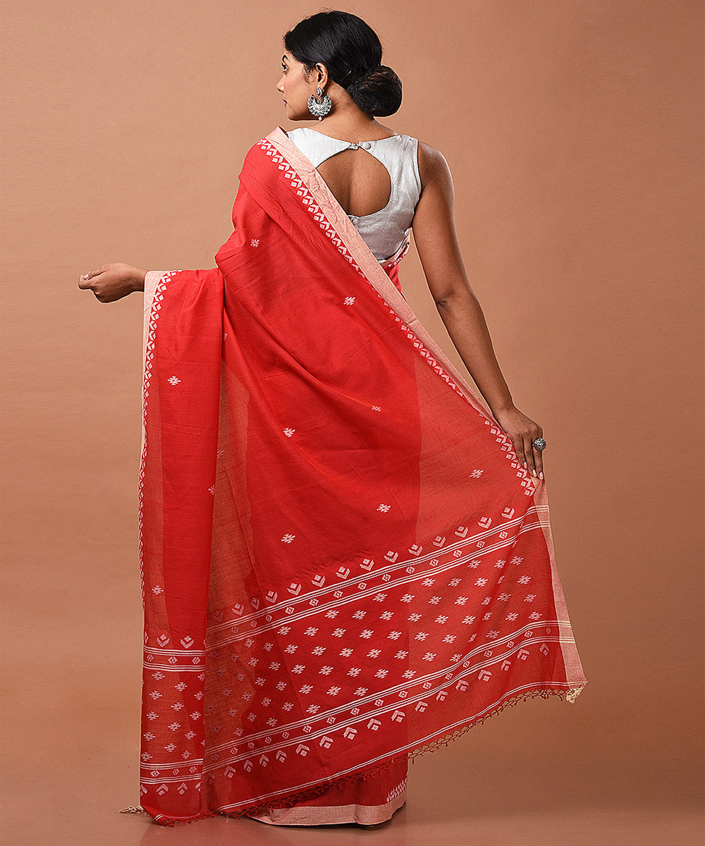 Red cotton handwoven jamdani saree