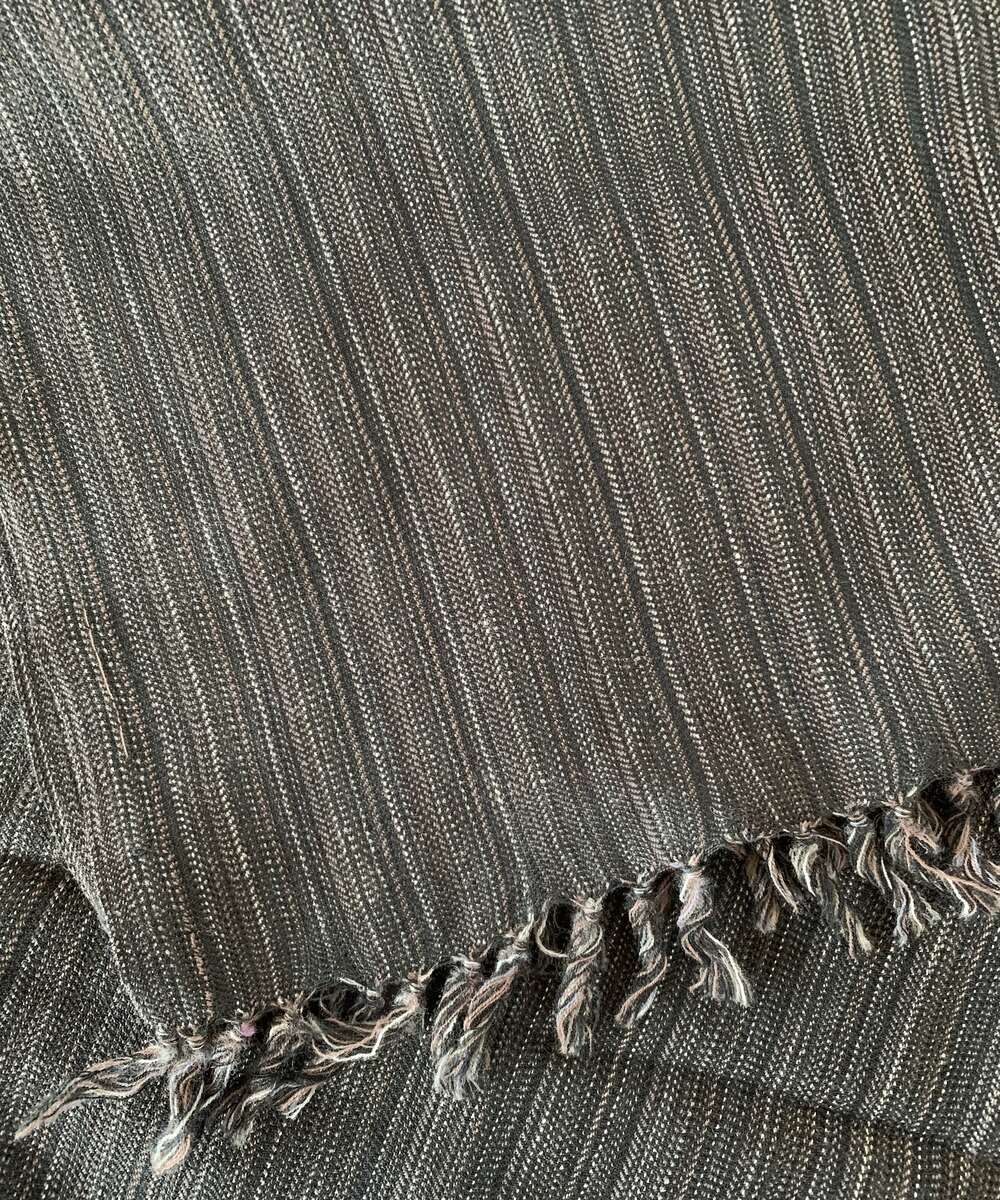 Black handwoven thin stripe woolen scarf
