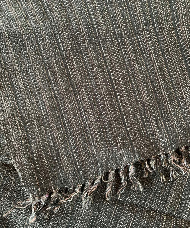 Black handwoven thin stripe woolen scarf