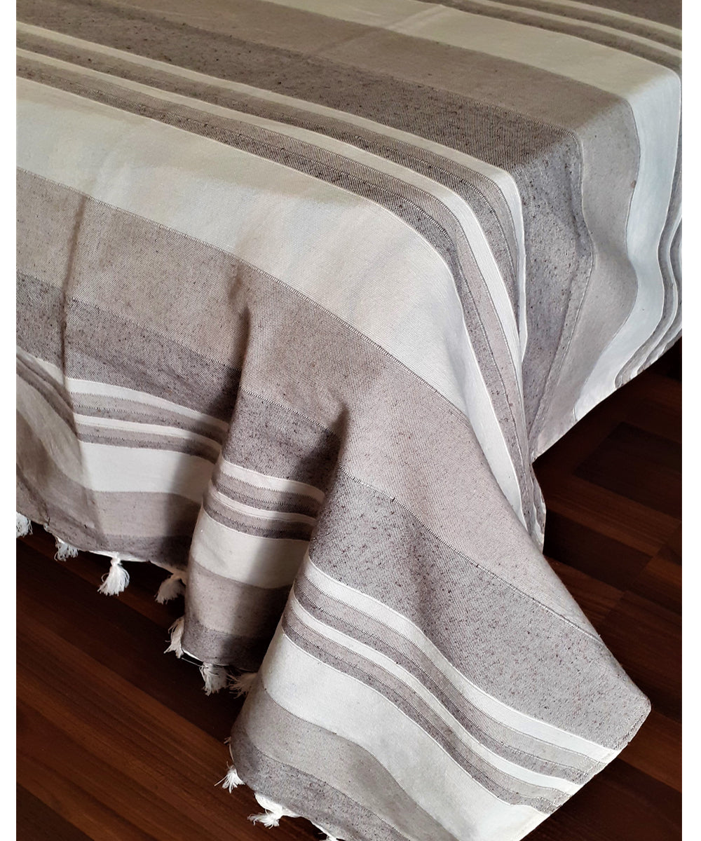 Grey white handloom cotton stripe bedsheet
