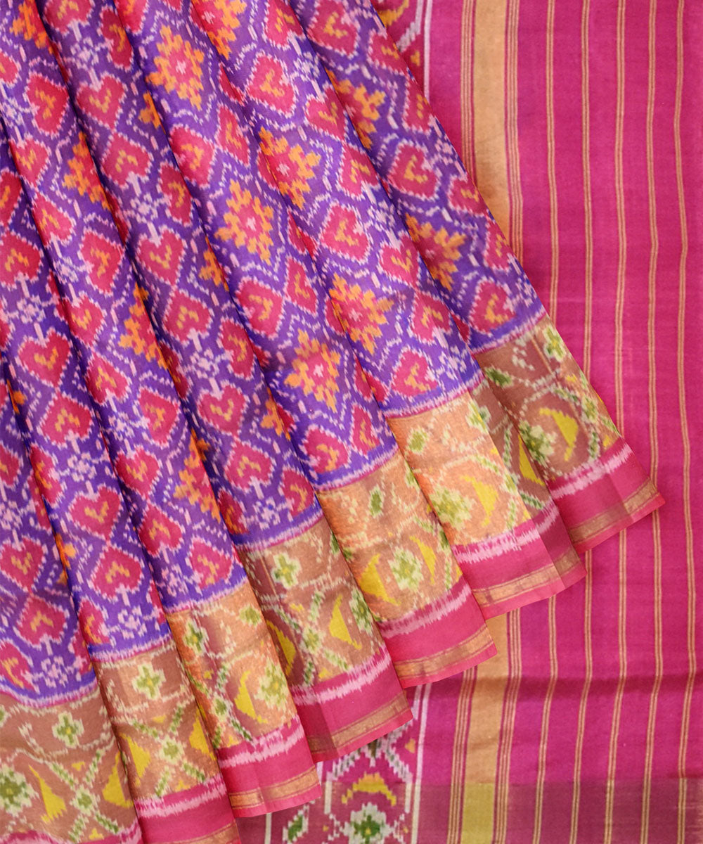 Pink purple silk handloom patola saree