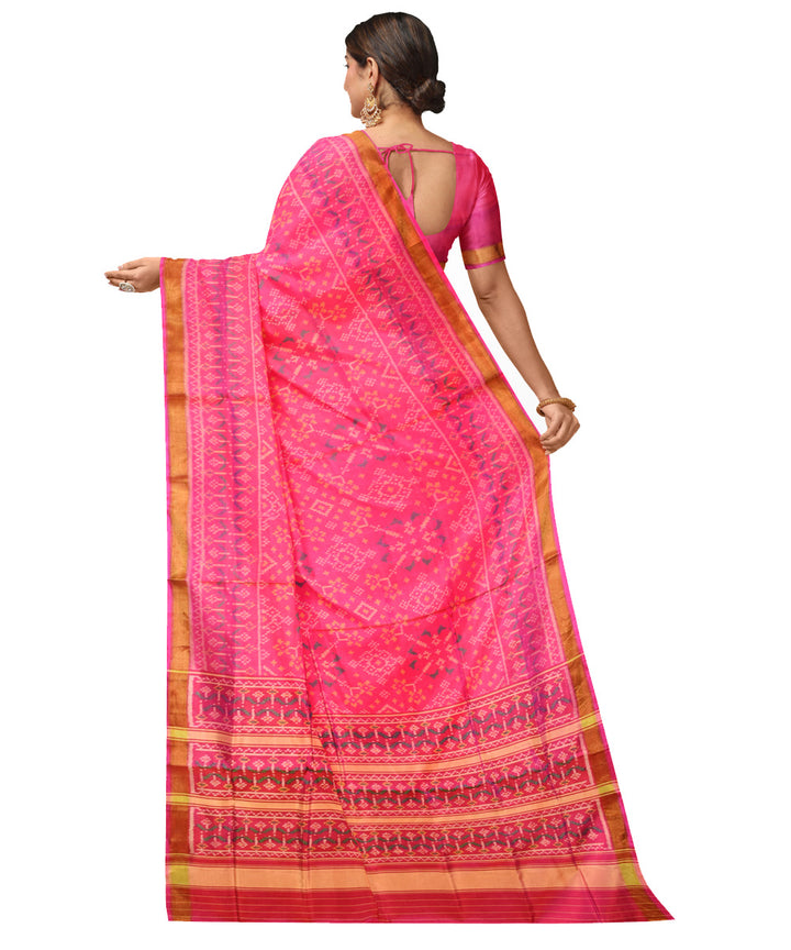 Pink handwoven silk patola saree
