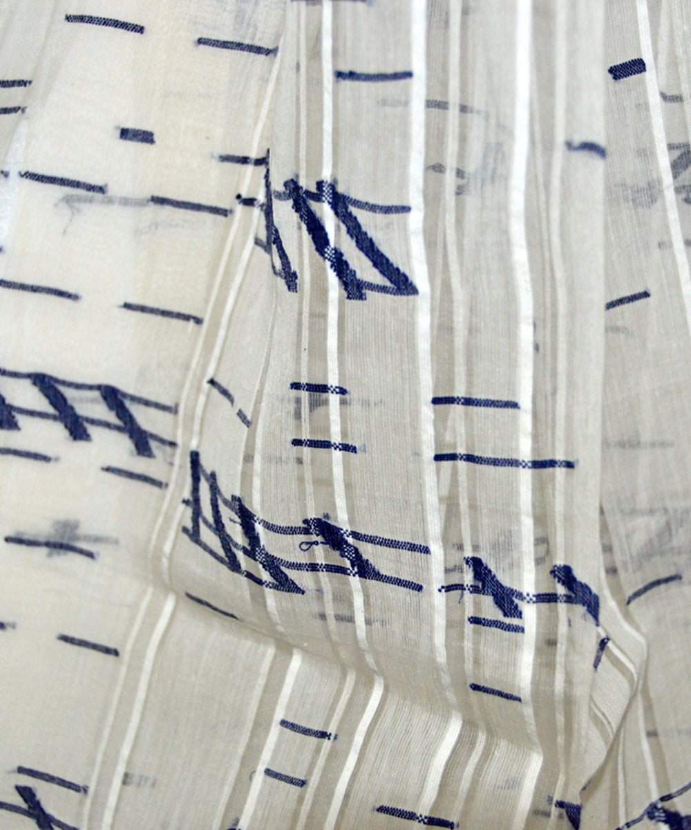 White handwoven cotton silk jamdani stole