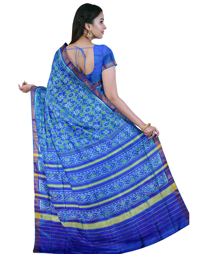 Cyan blue silk handloom patola saree