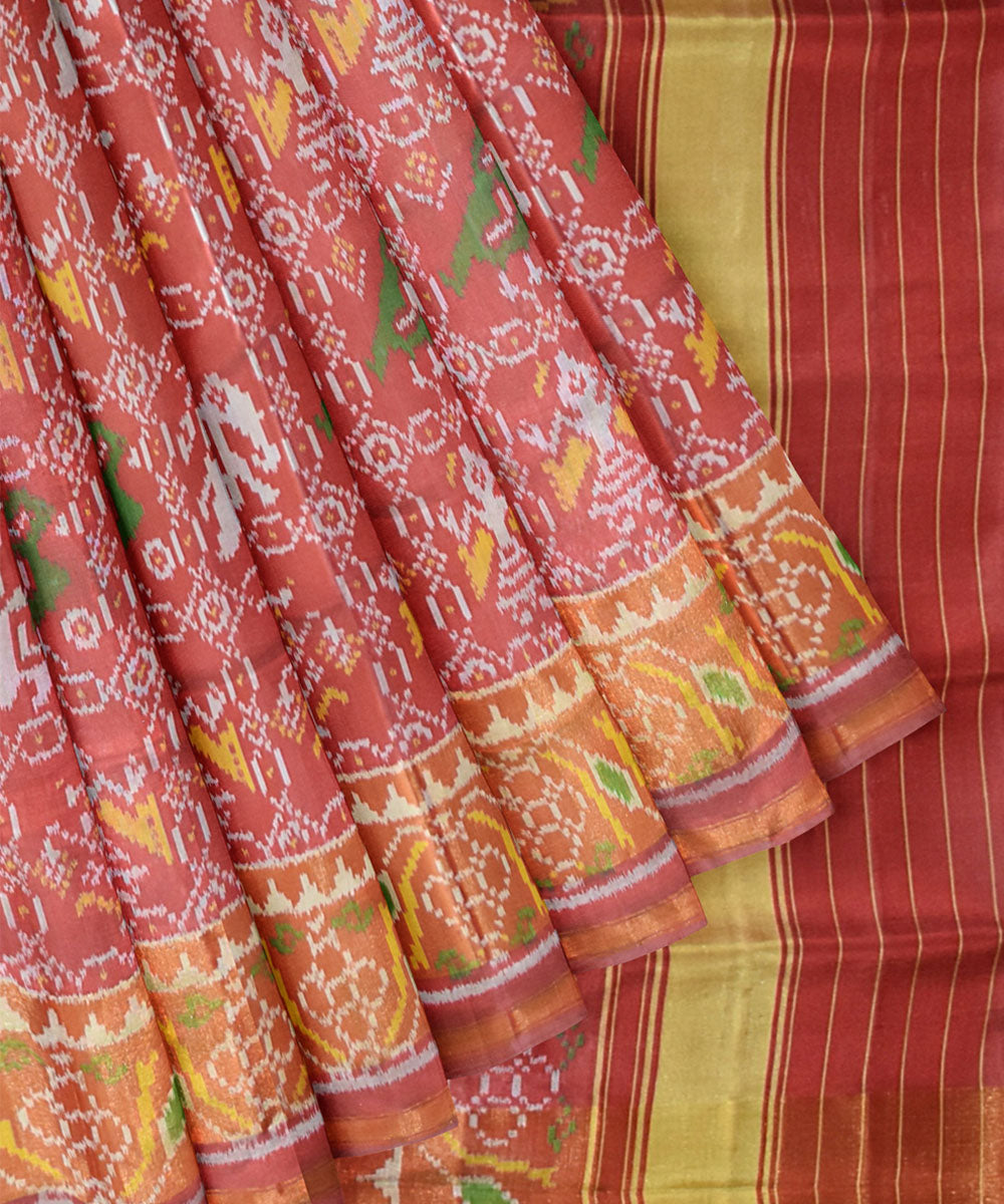 Peach handwoven silk patola saree